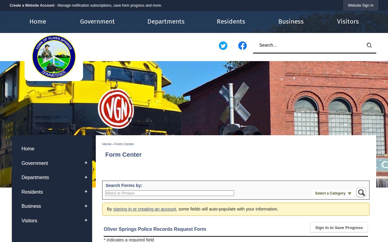 Anderson County Oliver Springs Police records-request form for town arrest records